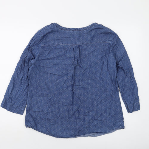 Cambridge Womens Black Geometric Cotton Basic Blouse Size L Round Neck