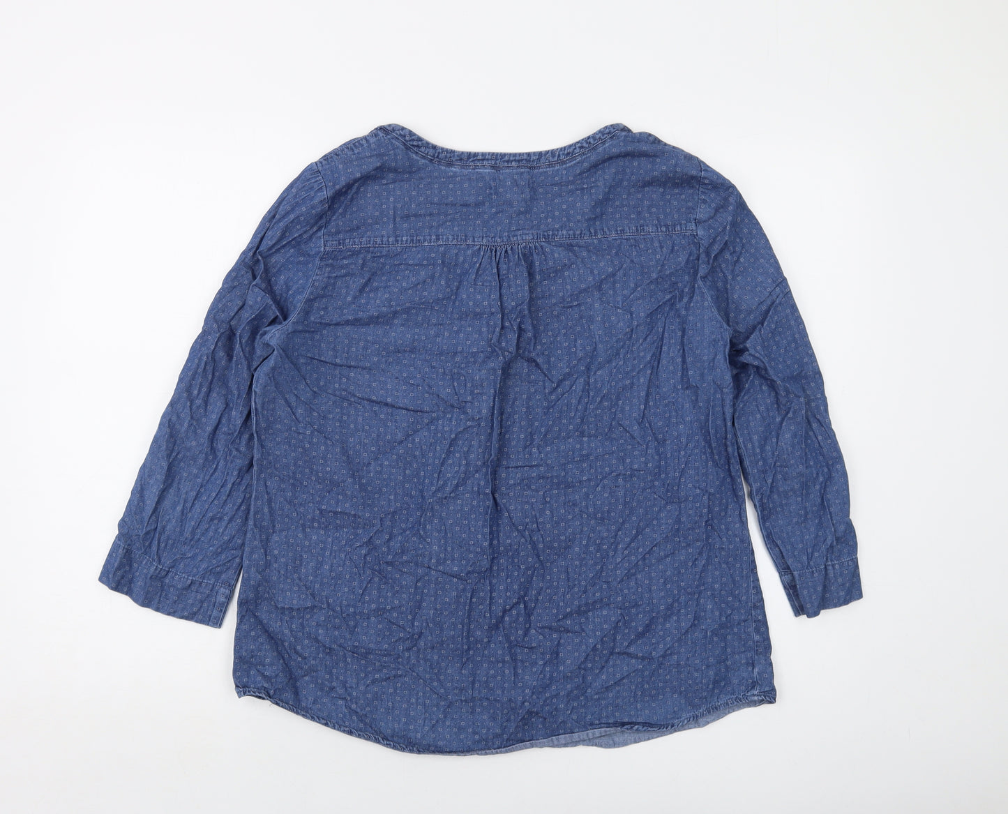Cambridge Womens Black Geometric Cotton Basic Blouse Size L Round Neck
