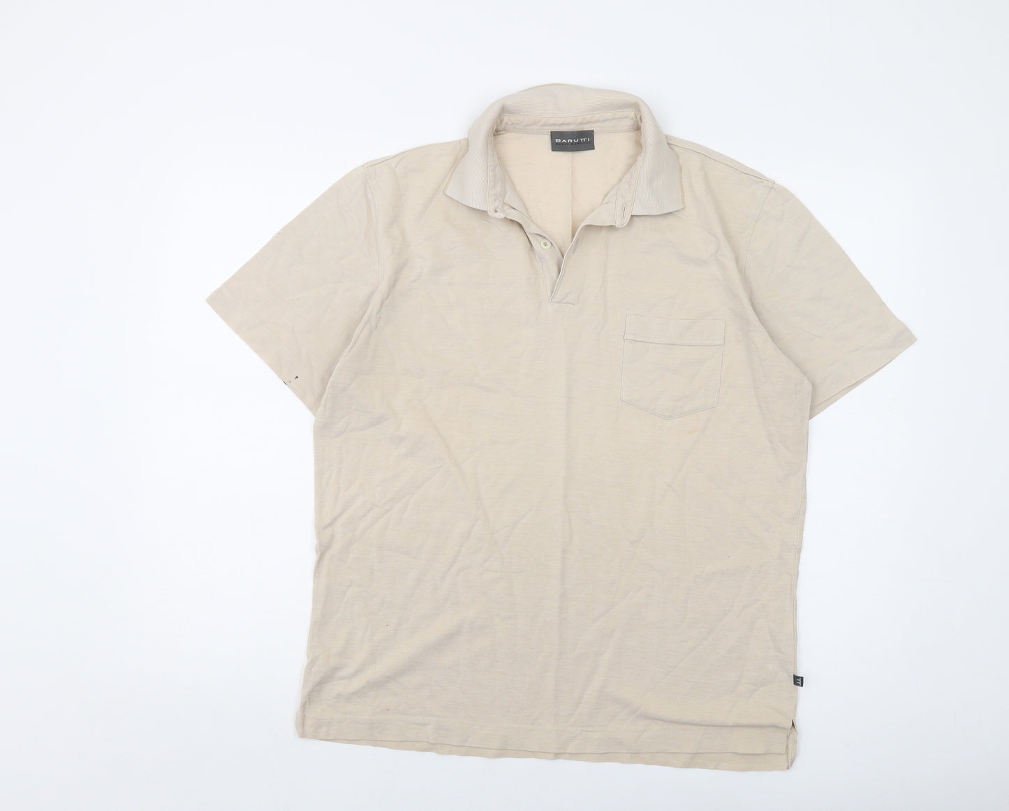 Mario Barutti Mens Beige Cotton Polo Size M Collared Button