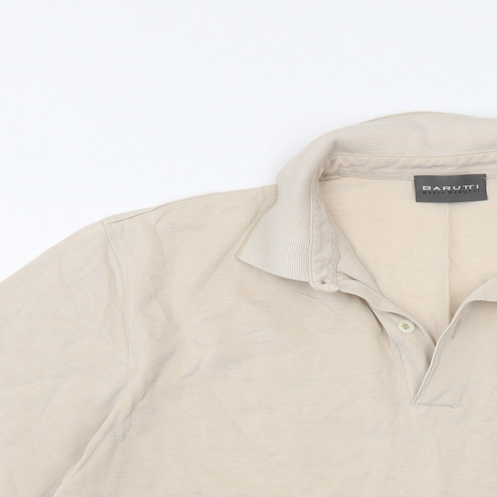 Mario Barutti Mens Beige Cotton Polo Size M Collared Button