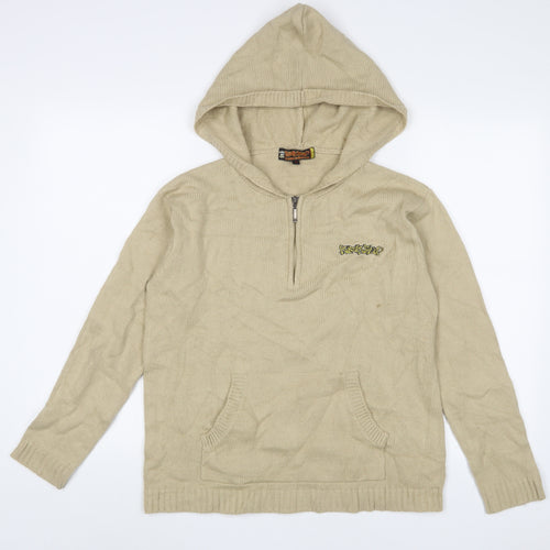 Kickflip Boys Beige Acrylic Pullover Hoodie Size 13 Years Pullover - Logo, Embroidered