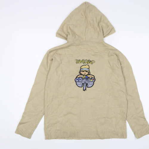 Kickflip Boys Beige Acrylic Pullover Hoodie Size 13 Years Pullover - Logo, Embroidered