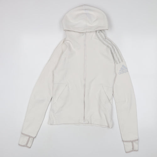 adidas Womens White Cotton Full Zip Hoodie Size XS Zip - Logo