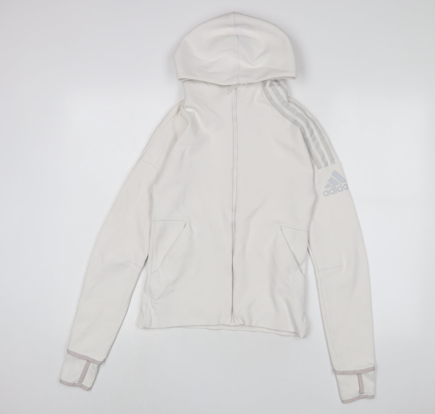 adidas Womens White Cotton Full Zip Hoodie Size XS Zip - Logo