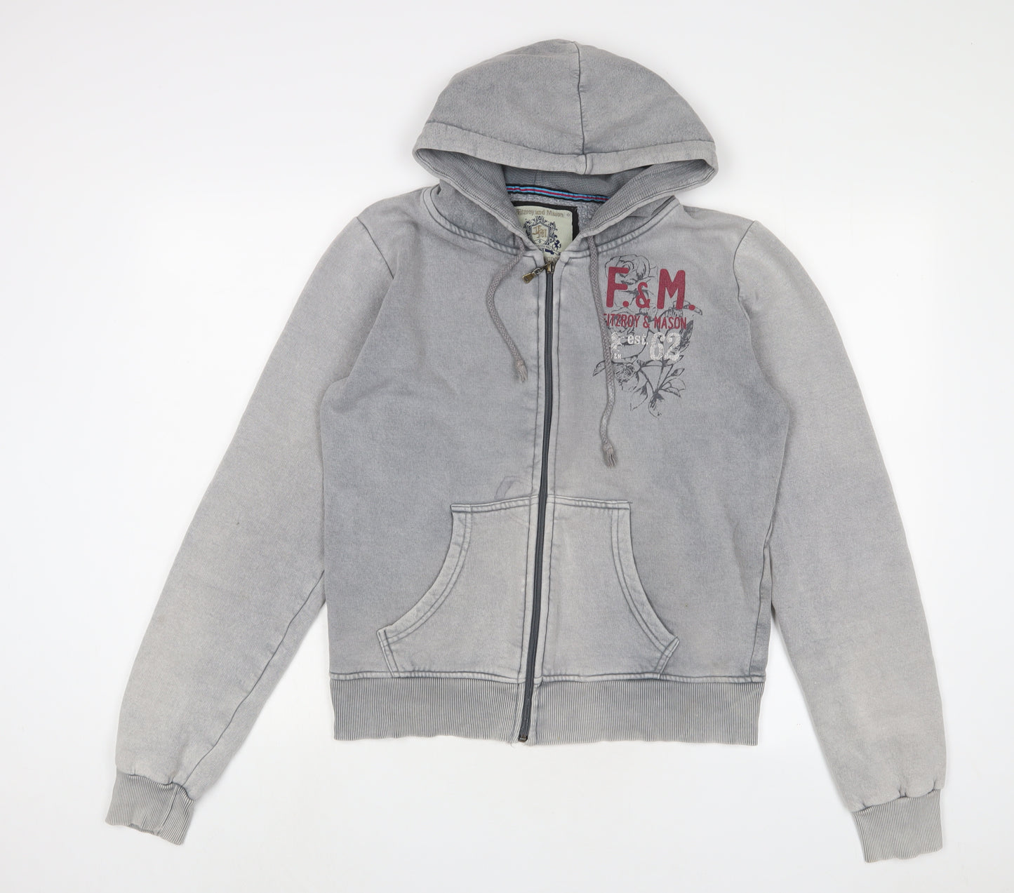 Fitzroy and Mason Womens Grey Cotton Full Zip Hoodie Size 16 Zip