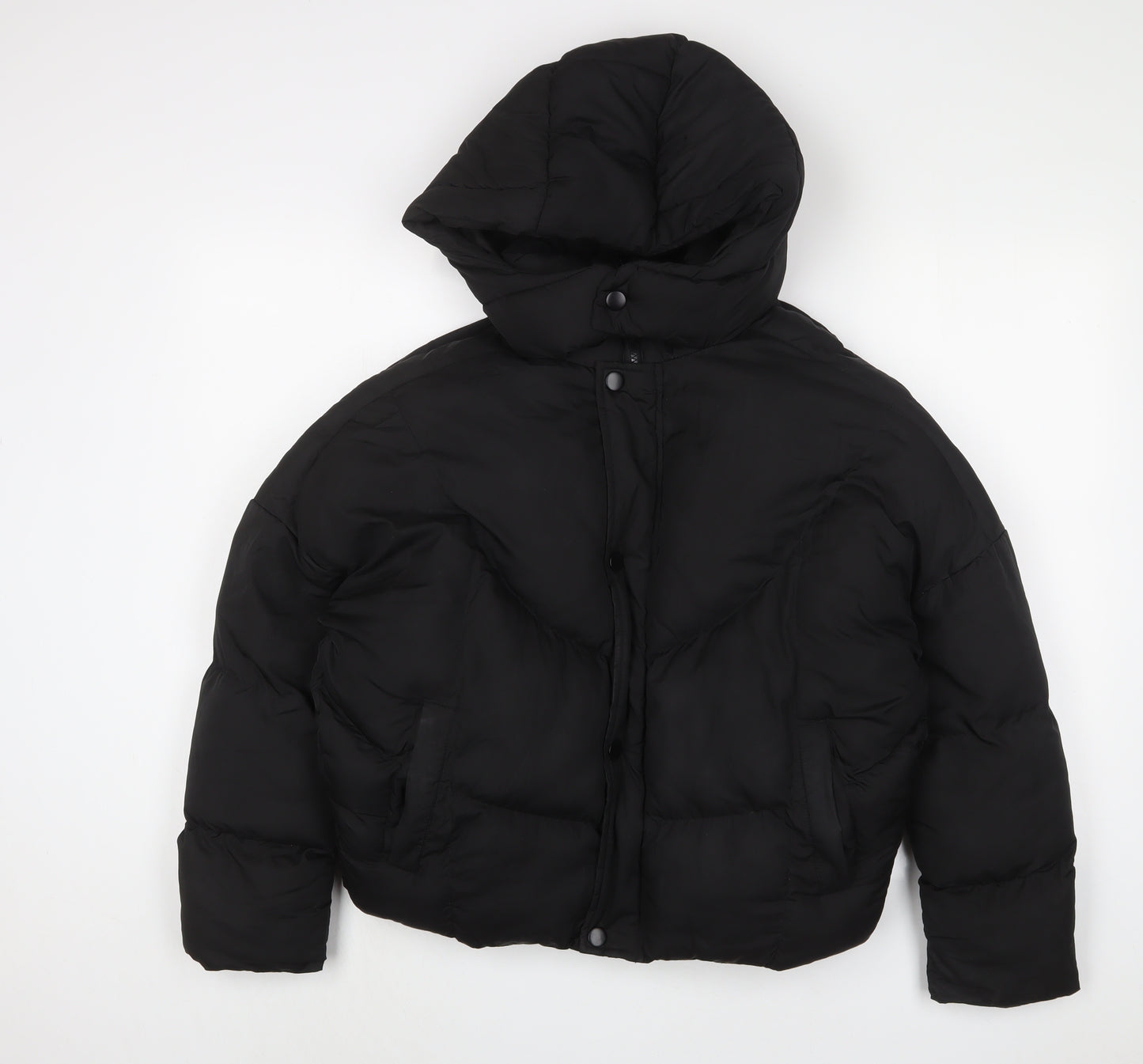 PRETTYLITTLETHING Womens Black Puffer Jacket Coat Size 4 Zip