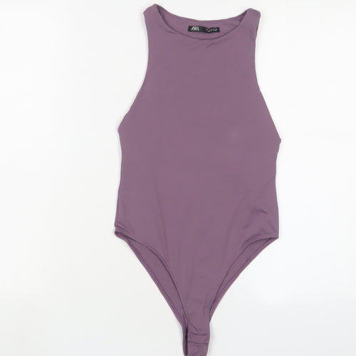 Zara Womens Purple Polyamide Bodysuit One-Piece Size S Snap