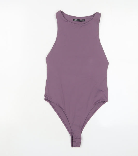 Zara Womens Purple Polyamide Bodysuit One-Piece Size S Snap