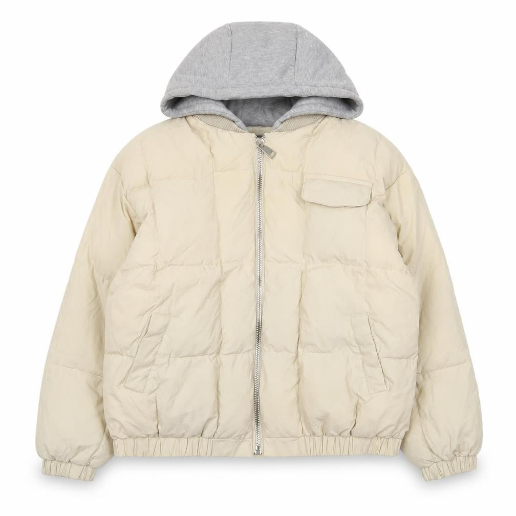 Front view of Lanyuxi women’s beige quilted coat, size M, zip