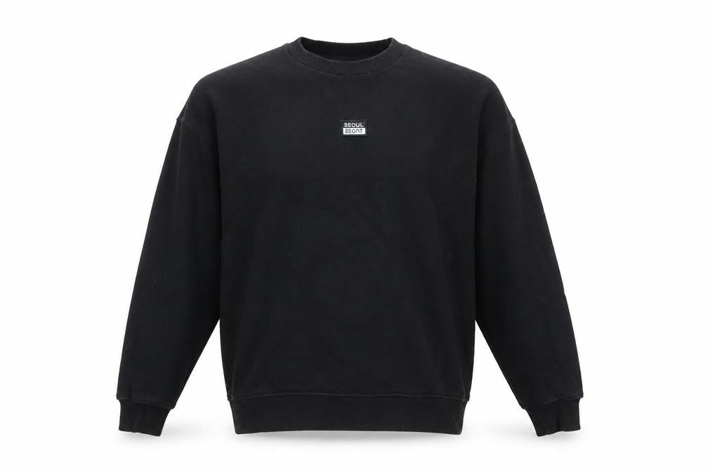 Front view of Topman men’s black cotton pullover sweatshirt, size L