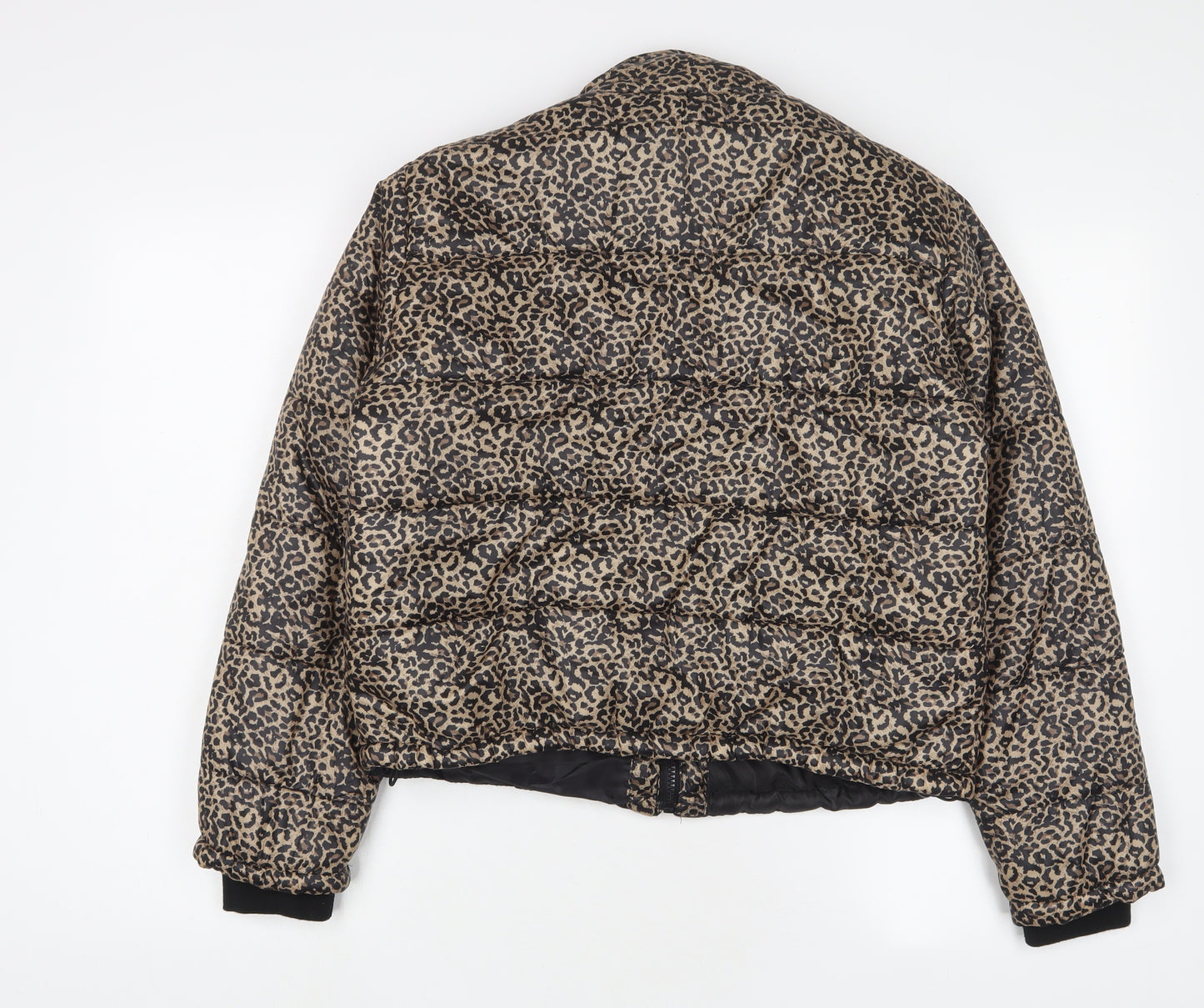 Select Womens Brown Animal Print Quilted Coat Size 8 Zip