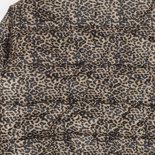 Select Womens Brown Animal Print Quilted Coat Size 8 Zip