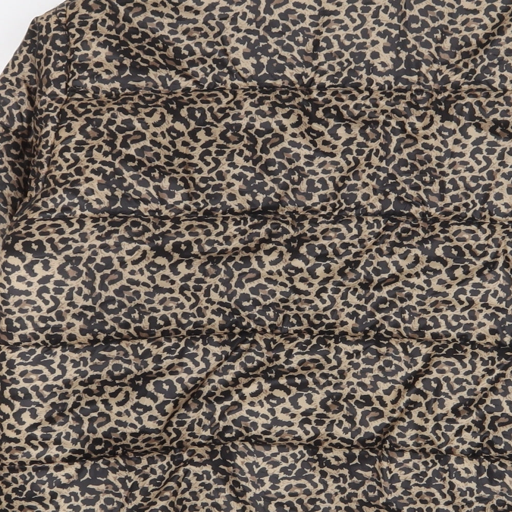 Select Womens Brown Animal Print Quilted Coat Size 8 Zip