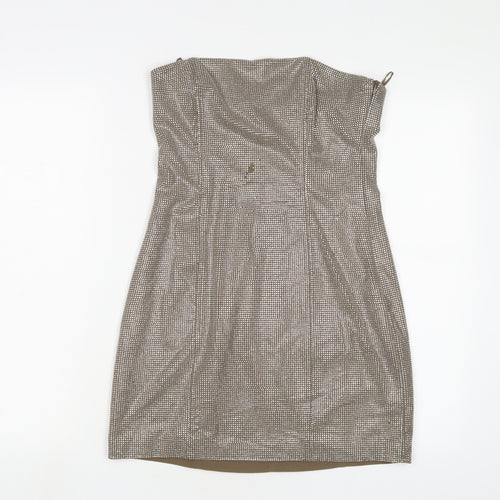 zarq Womens Brown Polyester A-Line Size S Off the Shoulder Zip - Jewels
