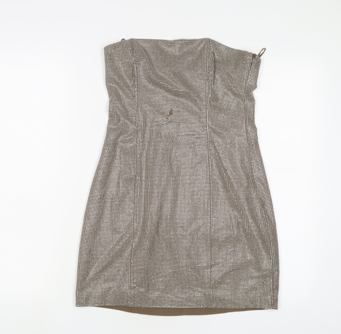 zarq Womens Brown Polyester A-Line Size S Off the Shoulder Zip - Jewels