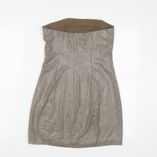 zarq Womens Brown Polyester A-Line Size S Off the Shoulder Zip - Jewels