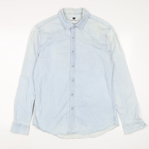 Topman Mens Blue Cotton Button-Up Size L Collared Button