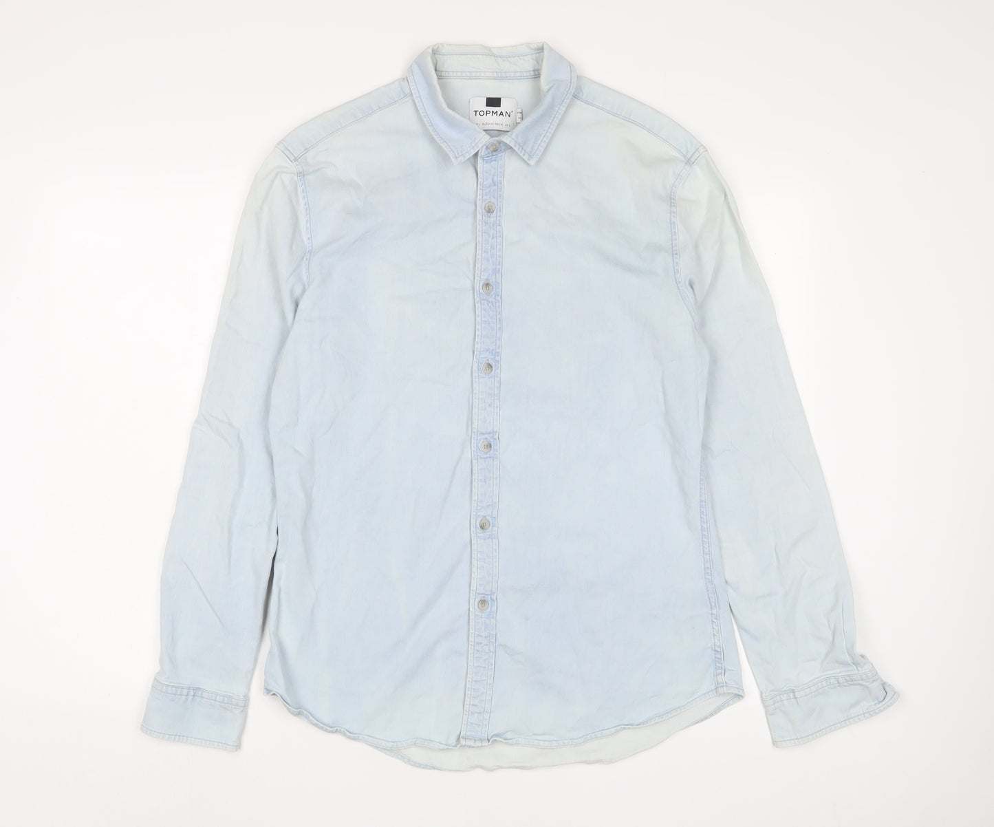 Topman Mens Blue Cotton Button-Up Size L Collared Button