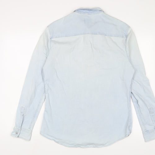 Topman Mens Blue Cotton Button-Up Size L Collared Button