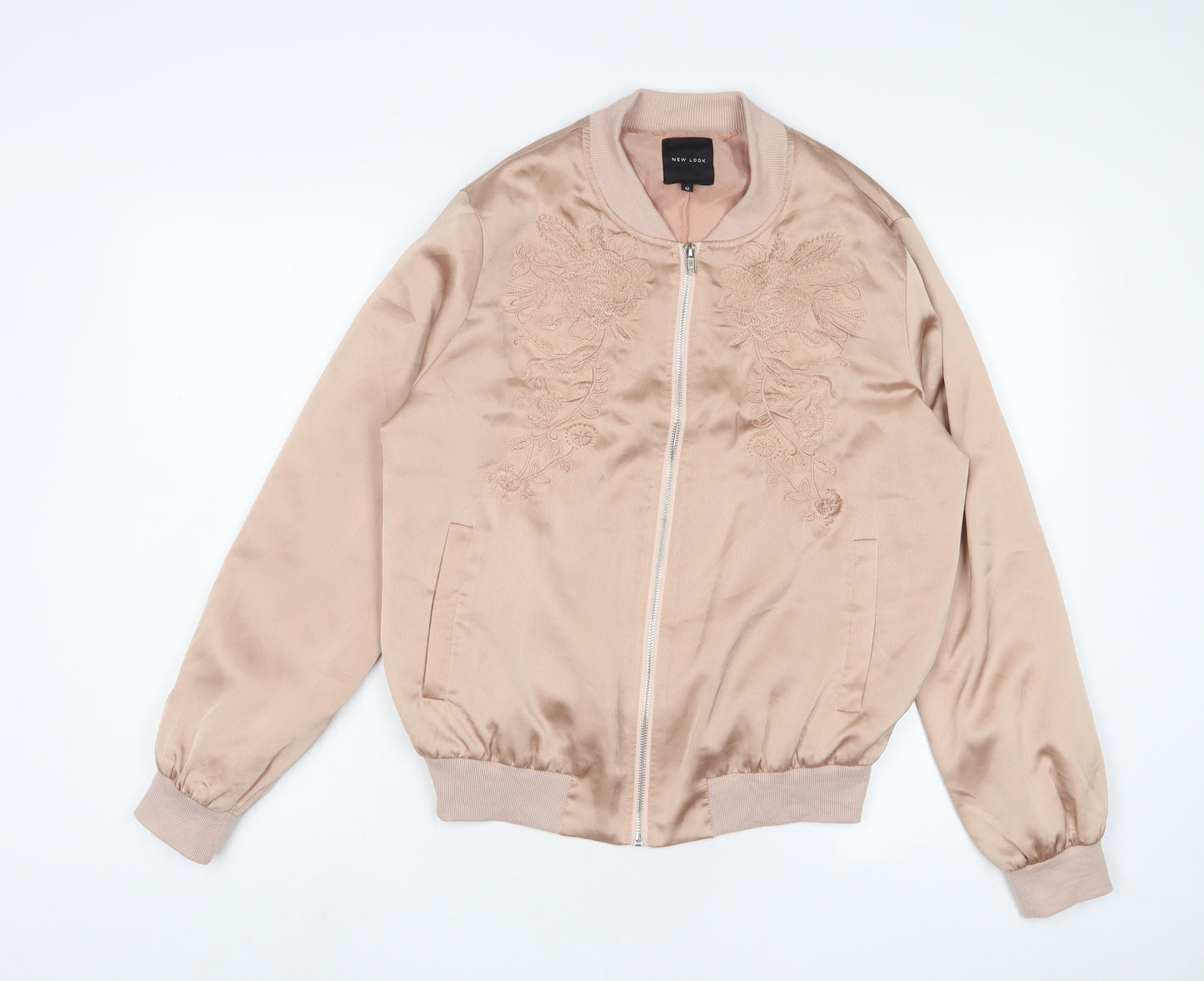 New Look Womens Pink Jacket Size 12 Zip - Embroidered