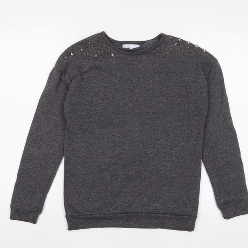 Glamorous Womens Grey Cotton Pullover Sweatshirt Size 8 Pullover - Studded