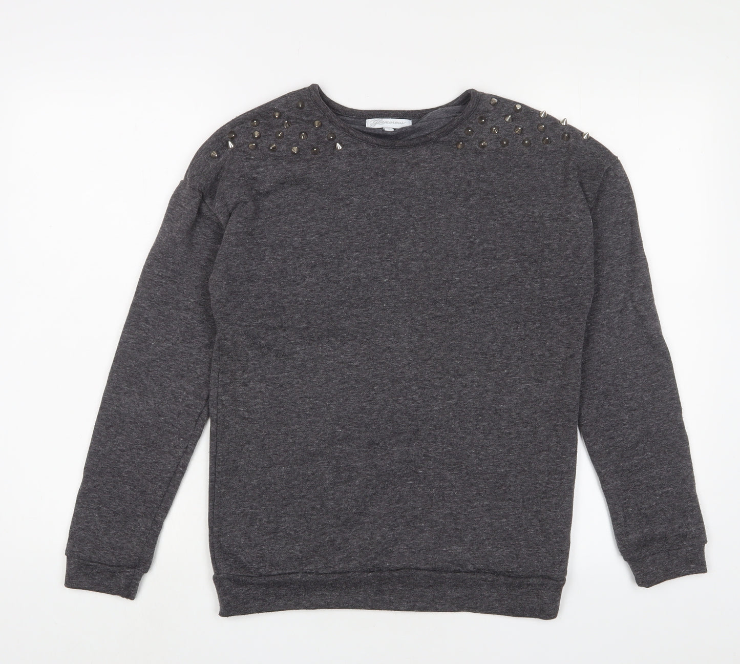 Glamorous Womens Grey Cotton Pullover Sweatshirt Size 8 Pullover - Studded