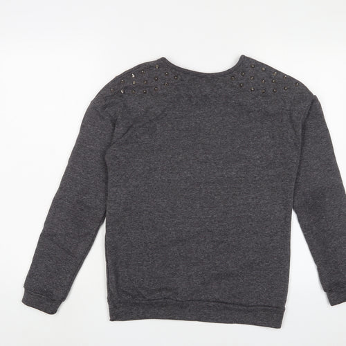 Glamorous Womens Grey Cotton Pullover Sweatshirt Size 8 Pullover - Studded