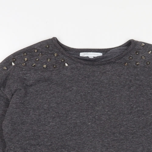 Glamorous Womens Grey Cotton Pullover Sweatshirt Size 8 Pullover - Studded
