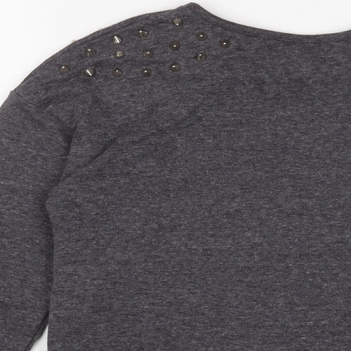 Glamorous Womens Grey Cotton Pullover Sweatshirt Size 8 Pullover - Studded