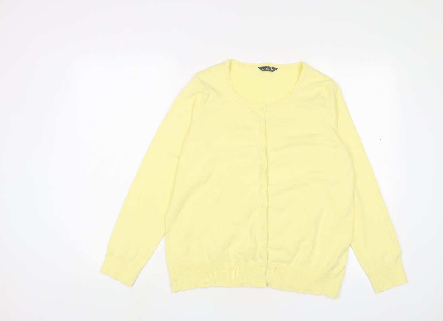 Profile Womens Yellow Crew Neck Cotton Cardigan Jumper Size 16