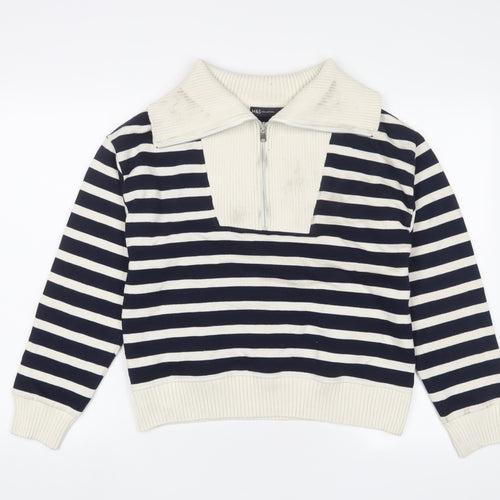 Marks and Spencer Womens Blue Striped Cotton Pullover Sweatshirt Size S Zip