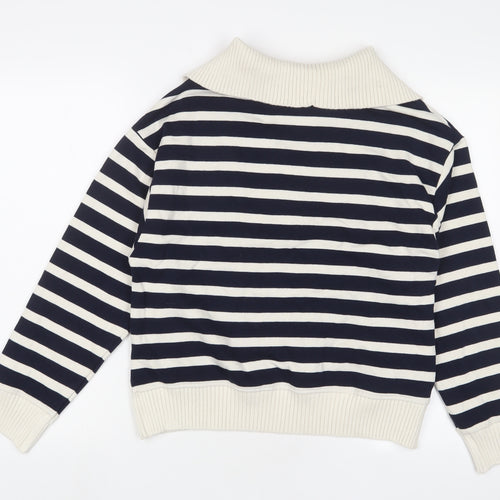 Marks and Spencer Womens Blue Striped Cotton Pullover Sweatshirt Size S Zip