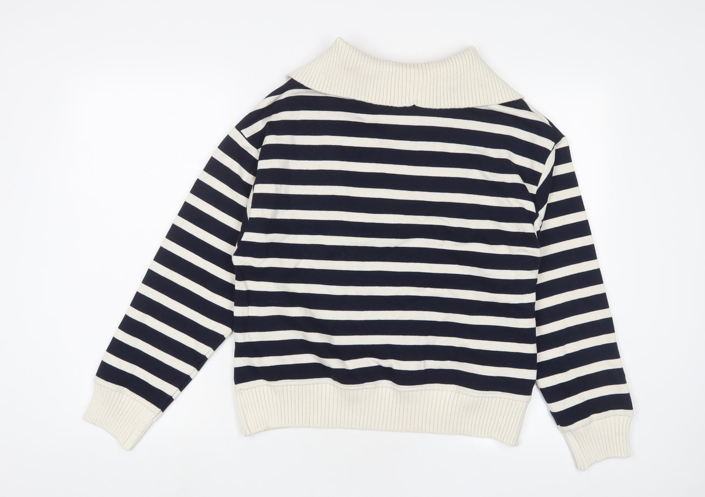 Marks and Spencer Womens Blue Striped Cotton Pullover Sweatshirt Size S Zip