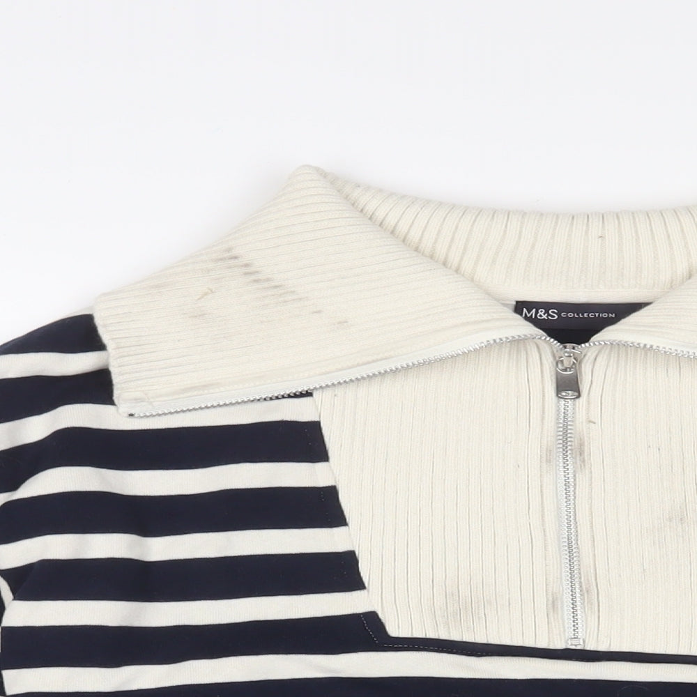 Marks and Spencer Womens Blue Striped Cotton Pullover Sweatshirt Size S Zip