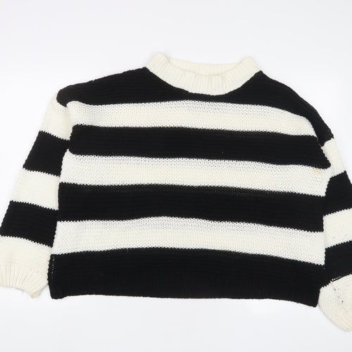 In the Style Womens Black Crew Neck Striped Acrylic Pullover Jumper Size 10