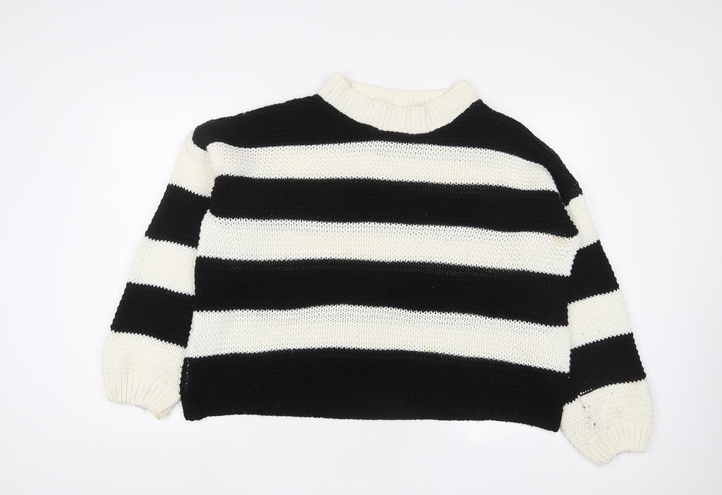 In the Style Womens Black Crew Neck Striped Acrylic Pullover Jumper Size 10