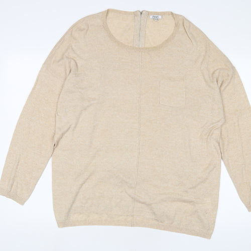 //TEXT Womens Beige Crew Neck Acrylic Pullover Jumper Size L