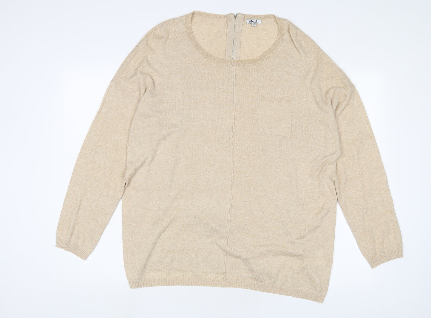 //TEXT Womens Beige Crew Neck Acrylic Pullover Jumper Size L