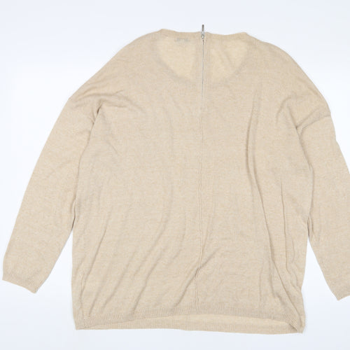 //TEXT Womens Beige Crew Neck Acrylic Pullover Jumper Size L