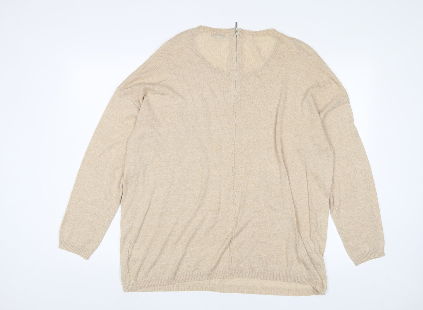 //TEXT Womens Beige Crew Neck Acrylic Pullover Jumper Size L