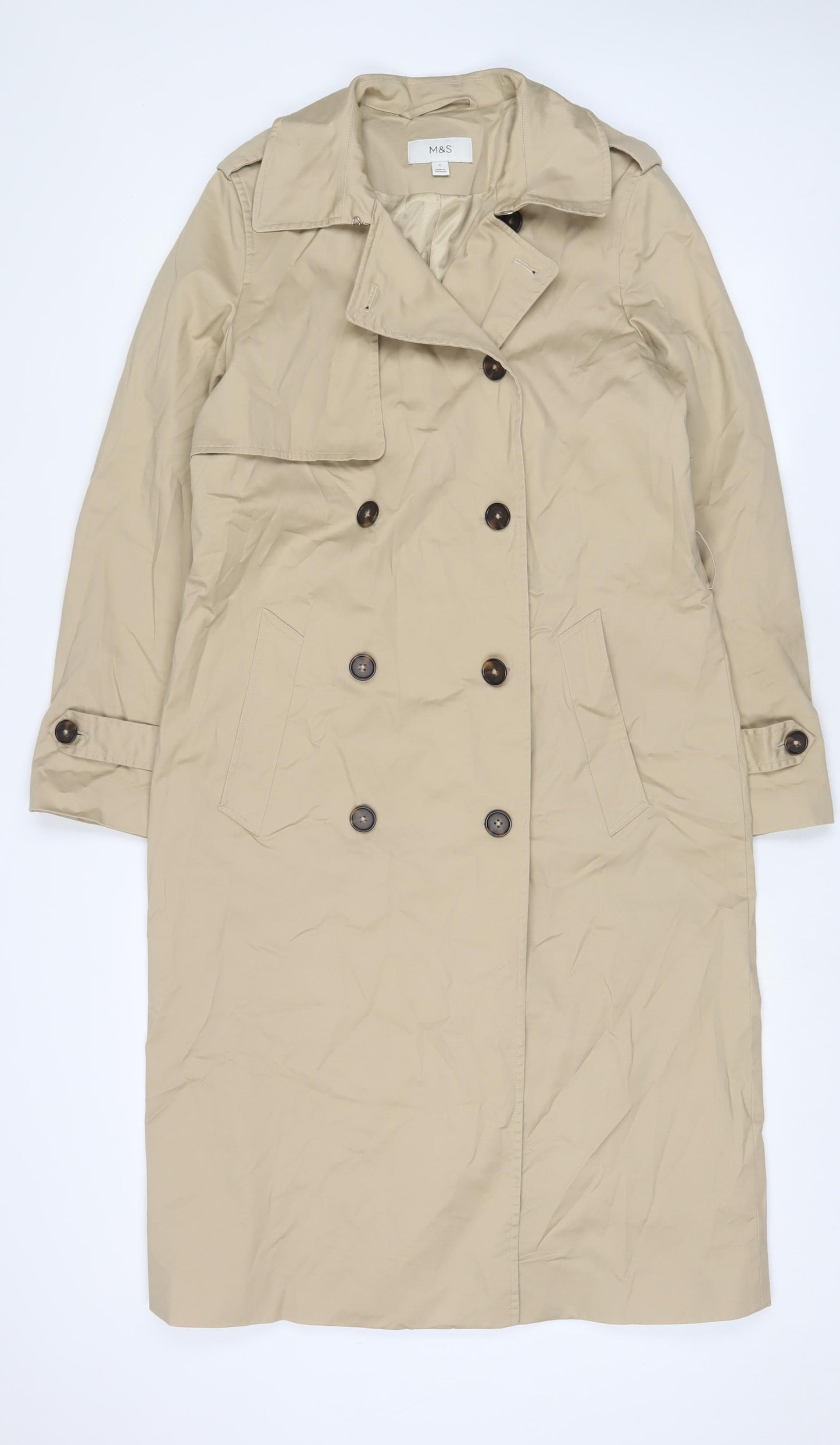 Marks and Spencer Womens Beige Overcoat Coat Size 12 Button