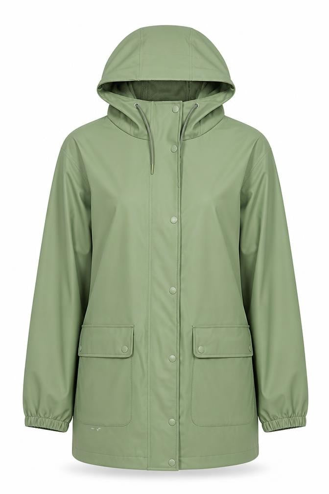 Front view of Marks & Spencer women’s green jacket, size UK 12, zip