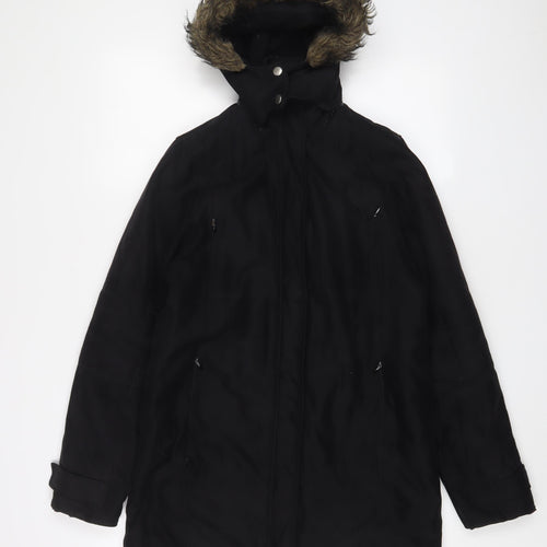 Etam Womens Black Parka Coat Size 8 Zip