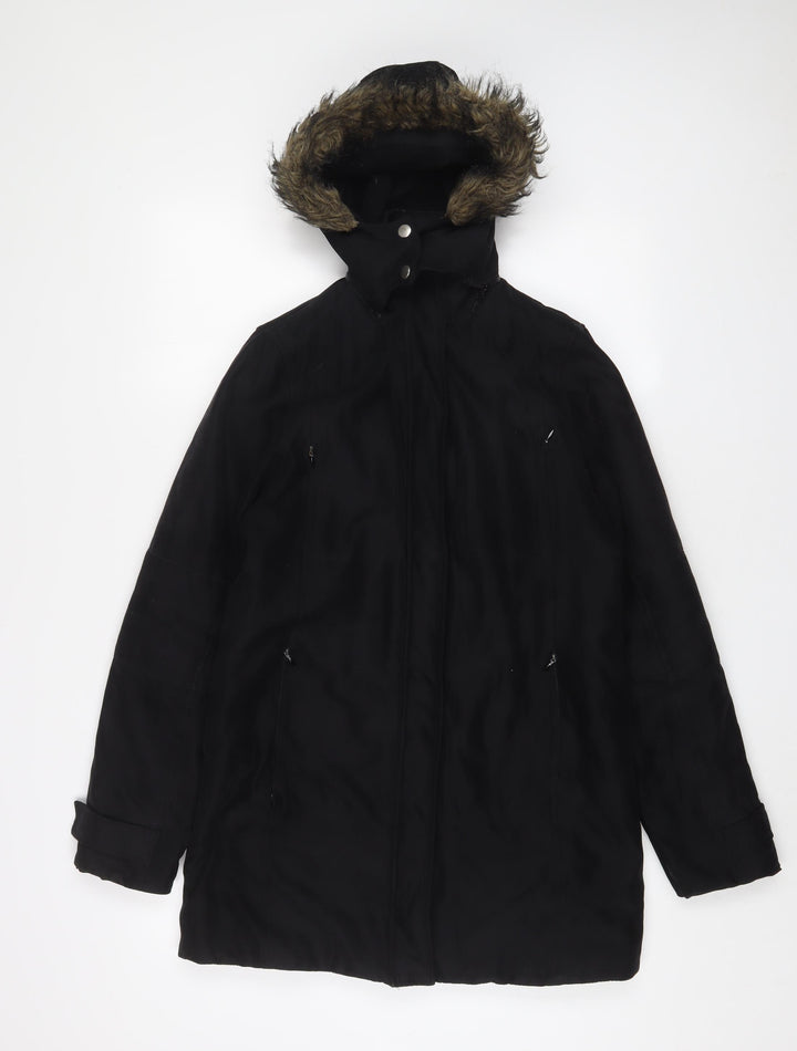 Etam Womens Black Parka Coat Size 8 Zip