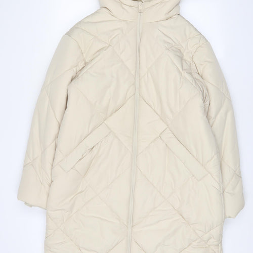 Marks and Spencer Womens Beige Quilted Coat Size 12 Zip