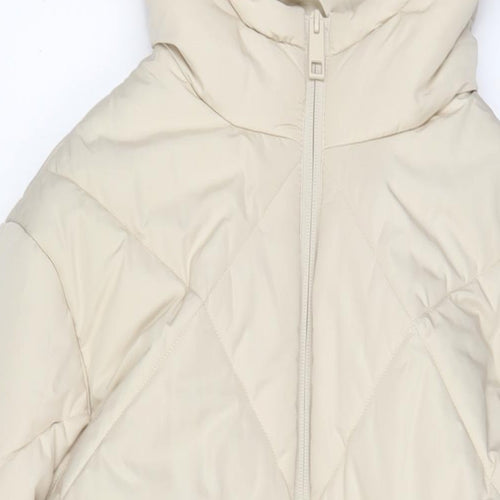 Marks and Spencer Womens Beige Quilted Coat Size 12 Zip