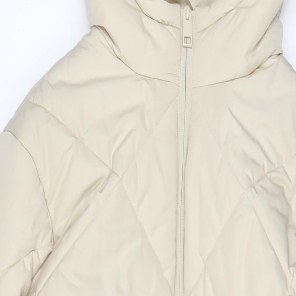 Marks and Spencer Womens Beige Quilted Coat Size 12 Zip