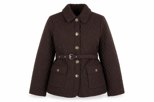 Front view of David Barry women’s brown jacket, size UK 14, snap - belted