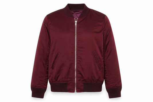 Front view of VICI women’s red jacket, size L, zip