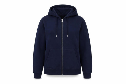 Front view of Marks & Spencer women’s blue cotton full zip hoodie, size M, zip